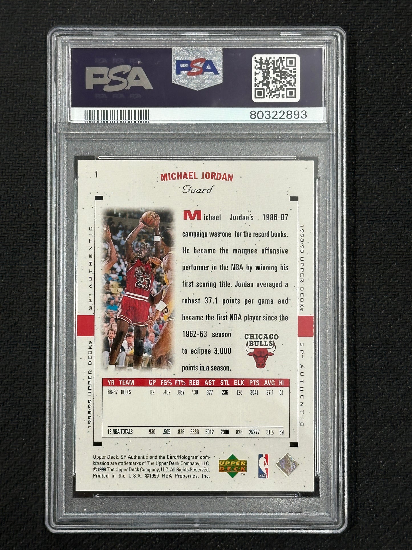 1998 SP Authentic Michael Jordan PSA 10 Gem Mint