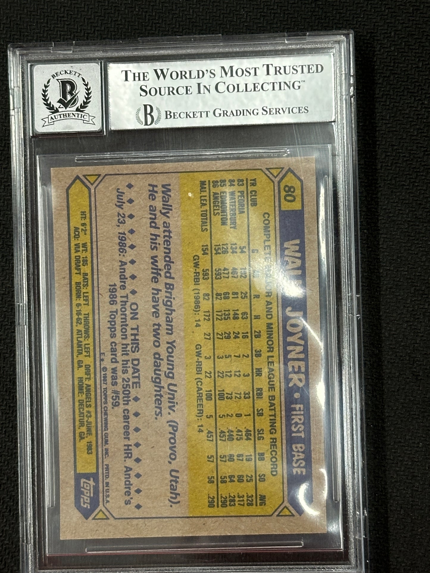 1987 Topps Wally Joyner Auto BGS 10 Rookie RC Angels