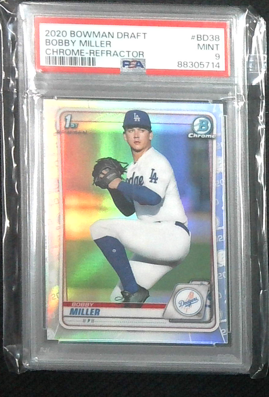 2020 Bowman Draft Bobby Miller 1st Bowman Chrome Refractor PSA 9