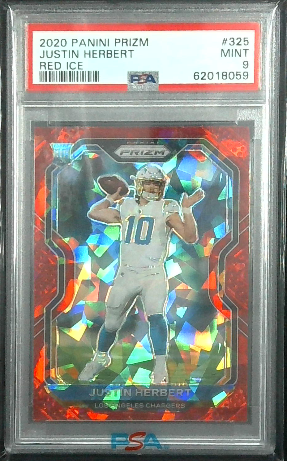 2020 Panini Prizm Justin Herbert Red Ice Prizm Rookie RC #325 PSA 9
