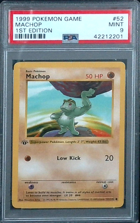 Machop 1st Edition Base Set Shadowless Pokemon WOTC 1999 PSA 9 MINT
