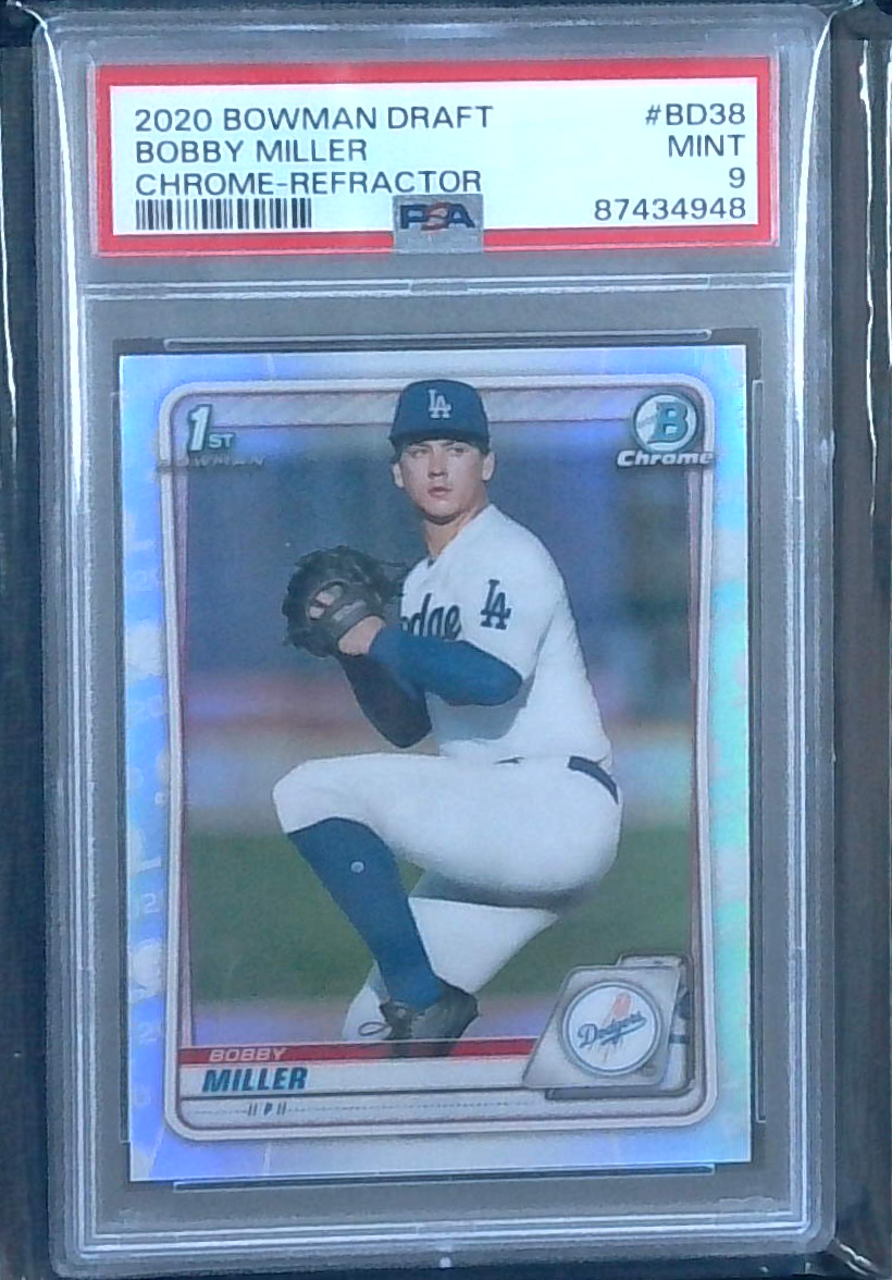 2020 Bowman Draft Bobby Miller 1st Bowman Chrome Refractor PSA 9