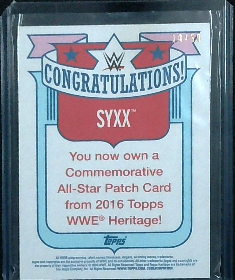 Syxx WWE Heritage 2016 Topps Commemorative NWO Patch Silver Parallel /50