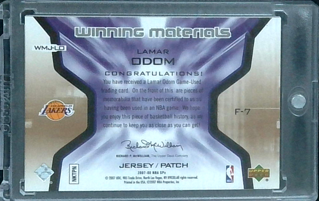 2007-08 SPX Lamar Odom Winning Materials #'d 1/10