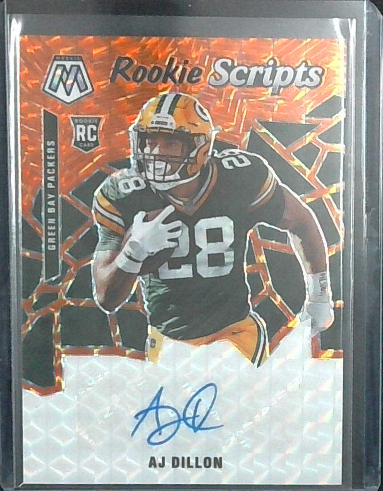 2020 Panini Mosaic Scripts Orange AJ Dillon ROOKIE RC AUTO