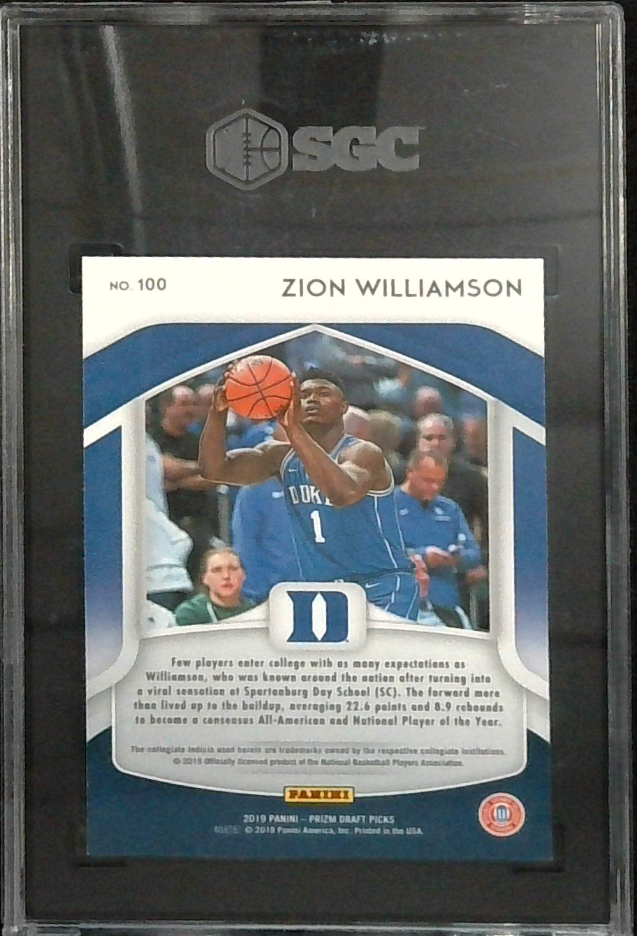 2019-20 Panini Prizm Draft Picks Zion Williamson All Americans SGC 9.5