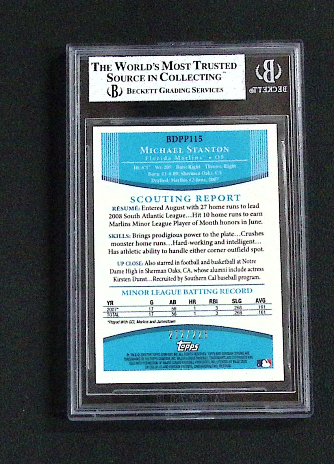 2008 Bowman Chrome Giancarlo (Michael) Stanton 1st Bowman X-Fractor Auto /225 BGS 8