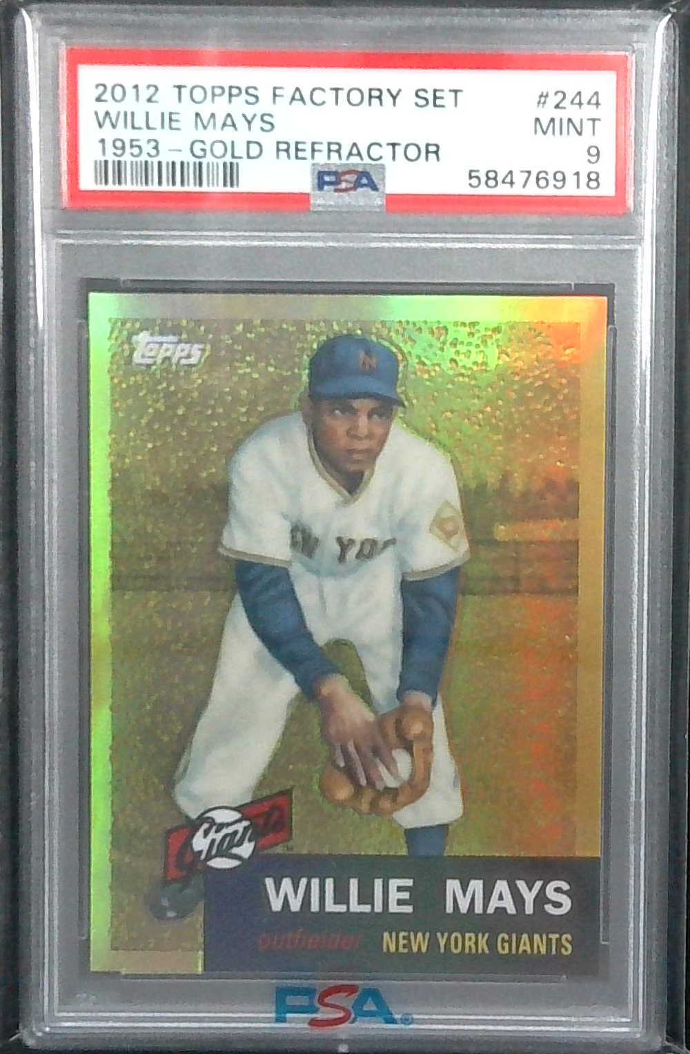 2012 Topps Factory Set Willie Mays (1953 Topps) Gold Refractor #244 PSA 9