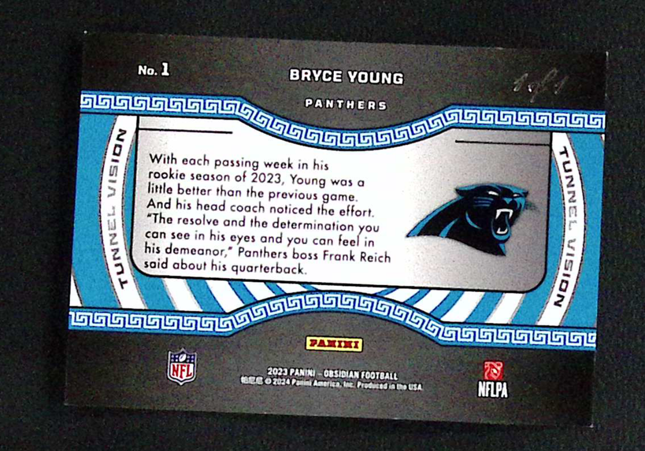 2023 Obsidian Bryce Young Tunnel Vision Blue Finite Electric Etch 1/1 Rookie