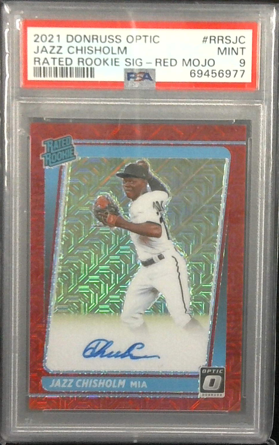 2021 Donruss Optic Rookie Auto Red Mojo JAZZ CHISHOLM /99 PSA 9