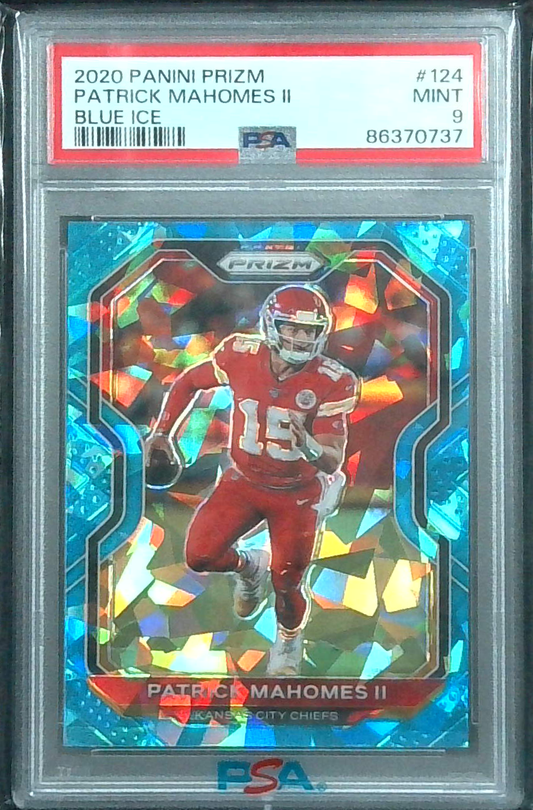 2020 PRIZM BLUE ICE PRIZM PATRICK MAHOMES /99 PSA 9