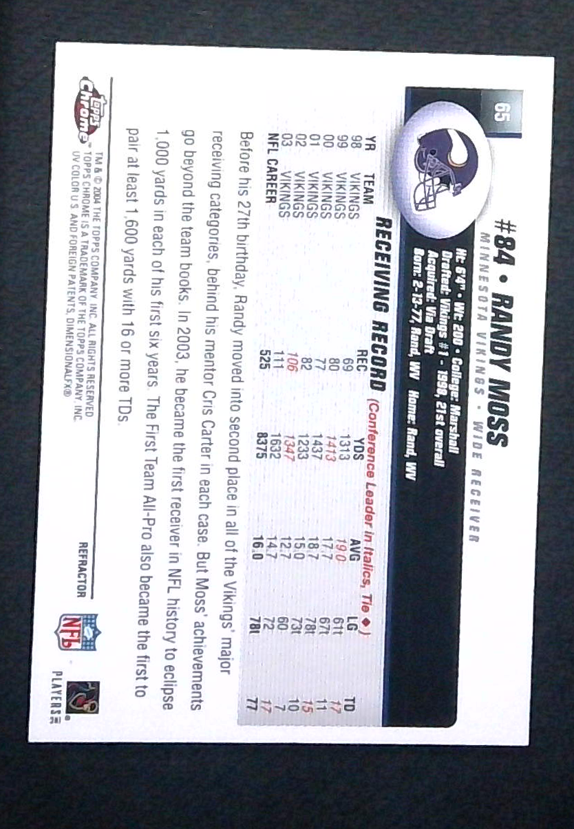 2004 Topps Chrome Randy Moss Refractor