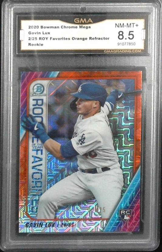 2020 Bowman ROY Favorites Mega Box Mojo Orange Refractor Gavin Lux Rookie /25 GMA 8.5