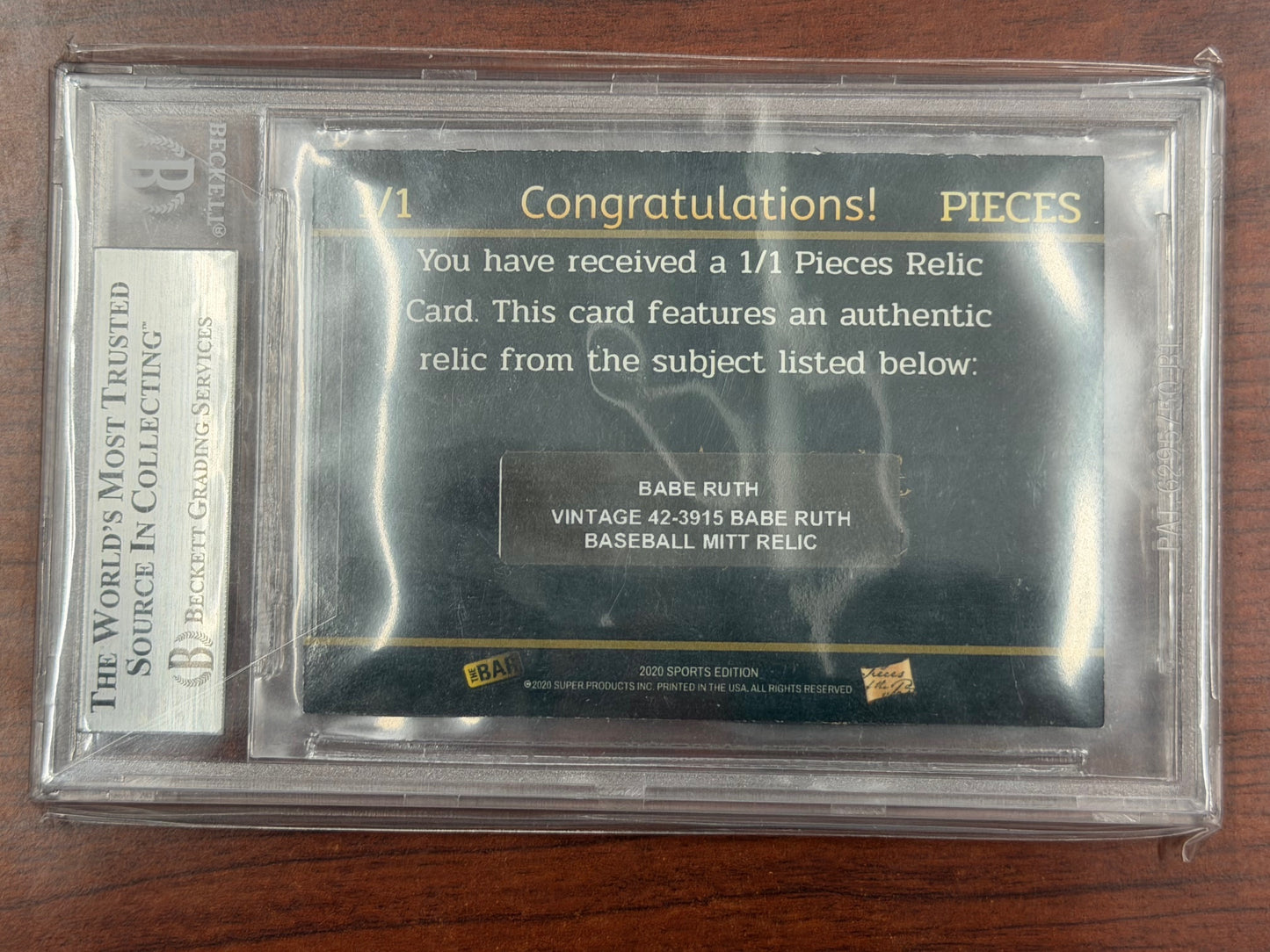 2020 The Bar Pieces of the Past Babe Ruth 1/1 Baseball Mitt Relic w/ Stamp BGS 8