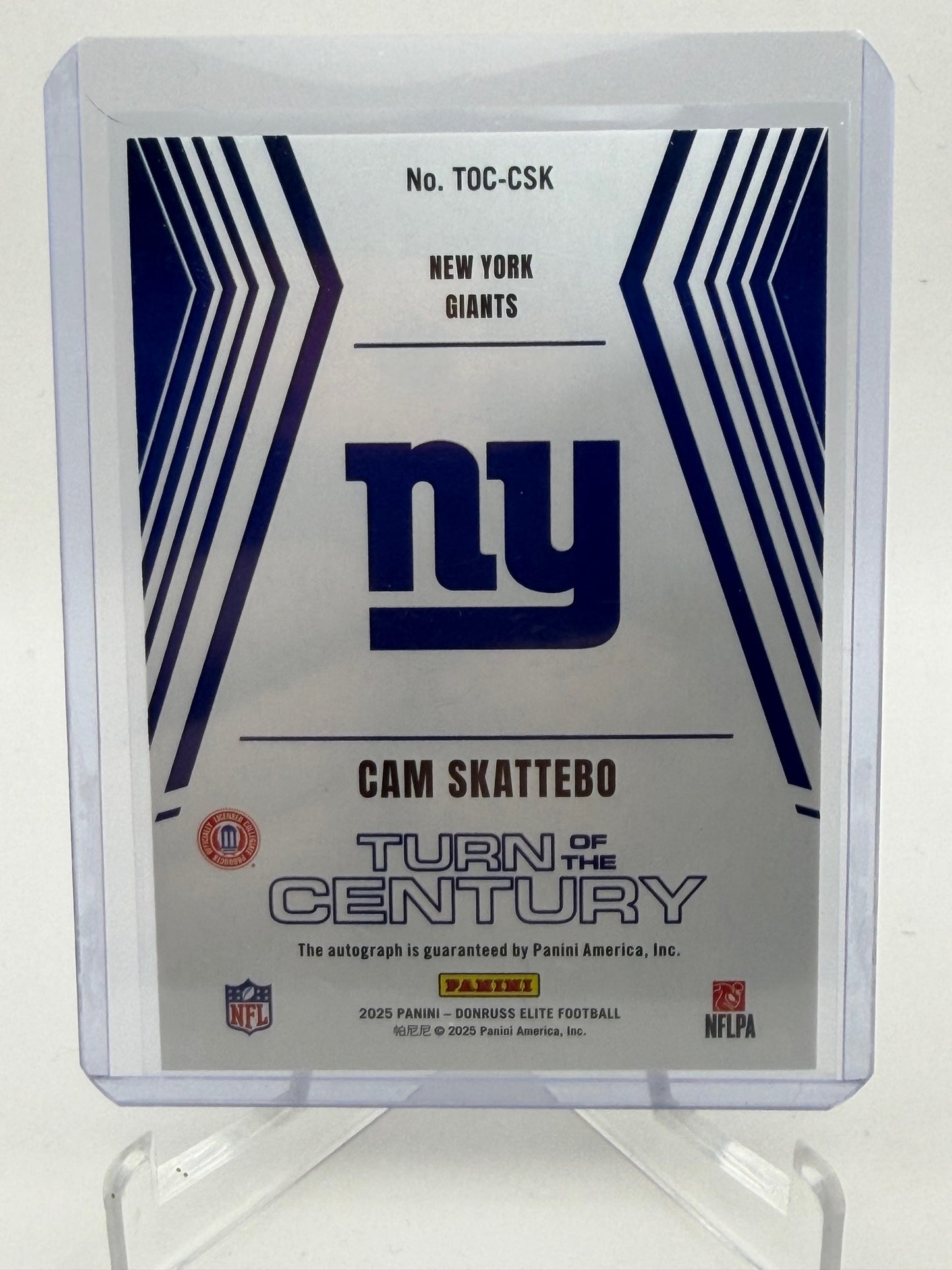 Cam Skattebo 2025 Donruss Elite AUTO /499 Turn Of The Century Rookie Giants