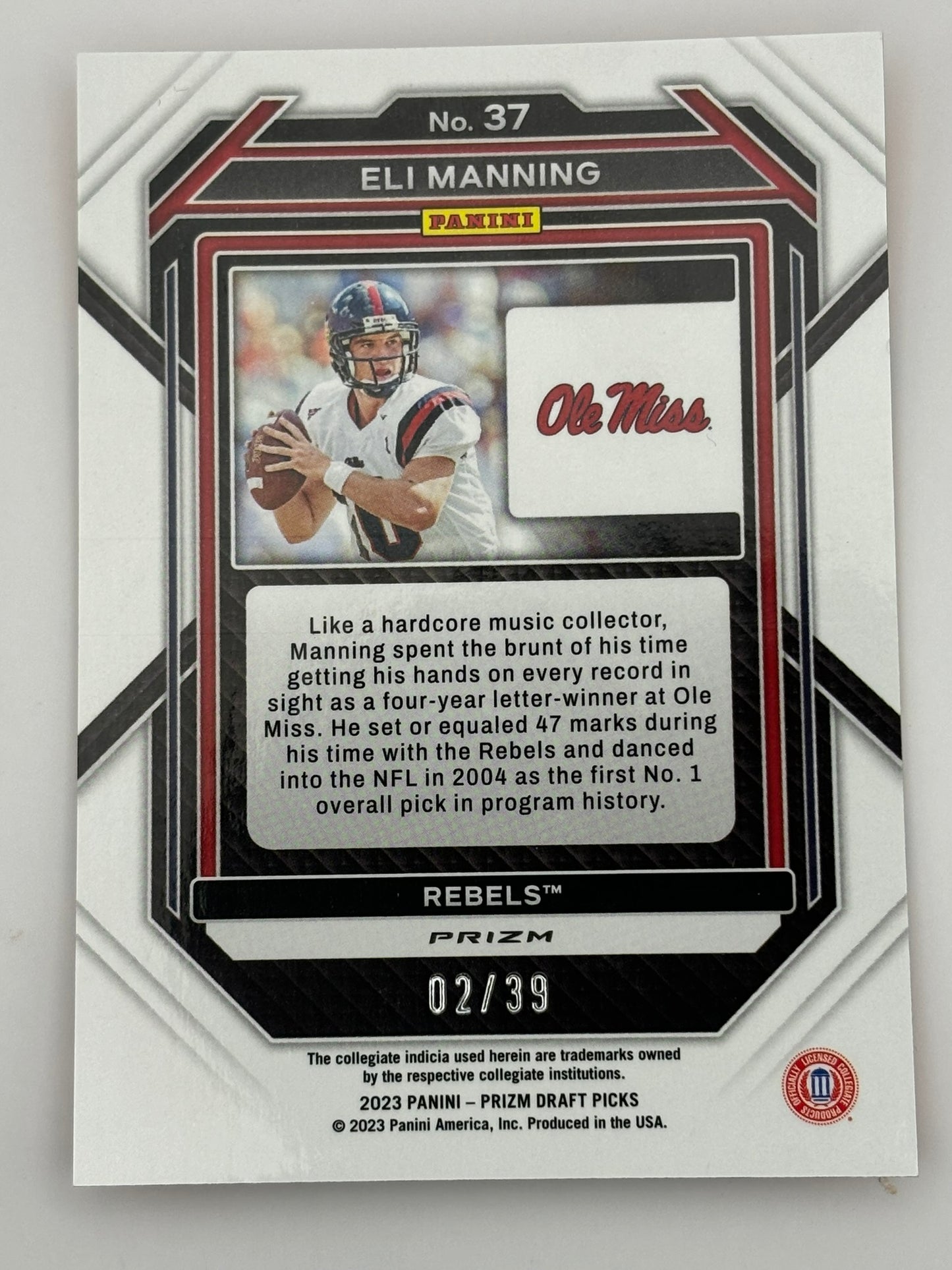 2023 Prizm Draft Picks Eli Manning Orange Finite Prizm /39