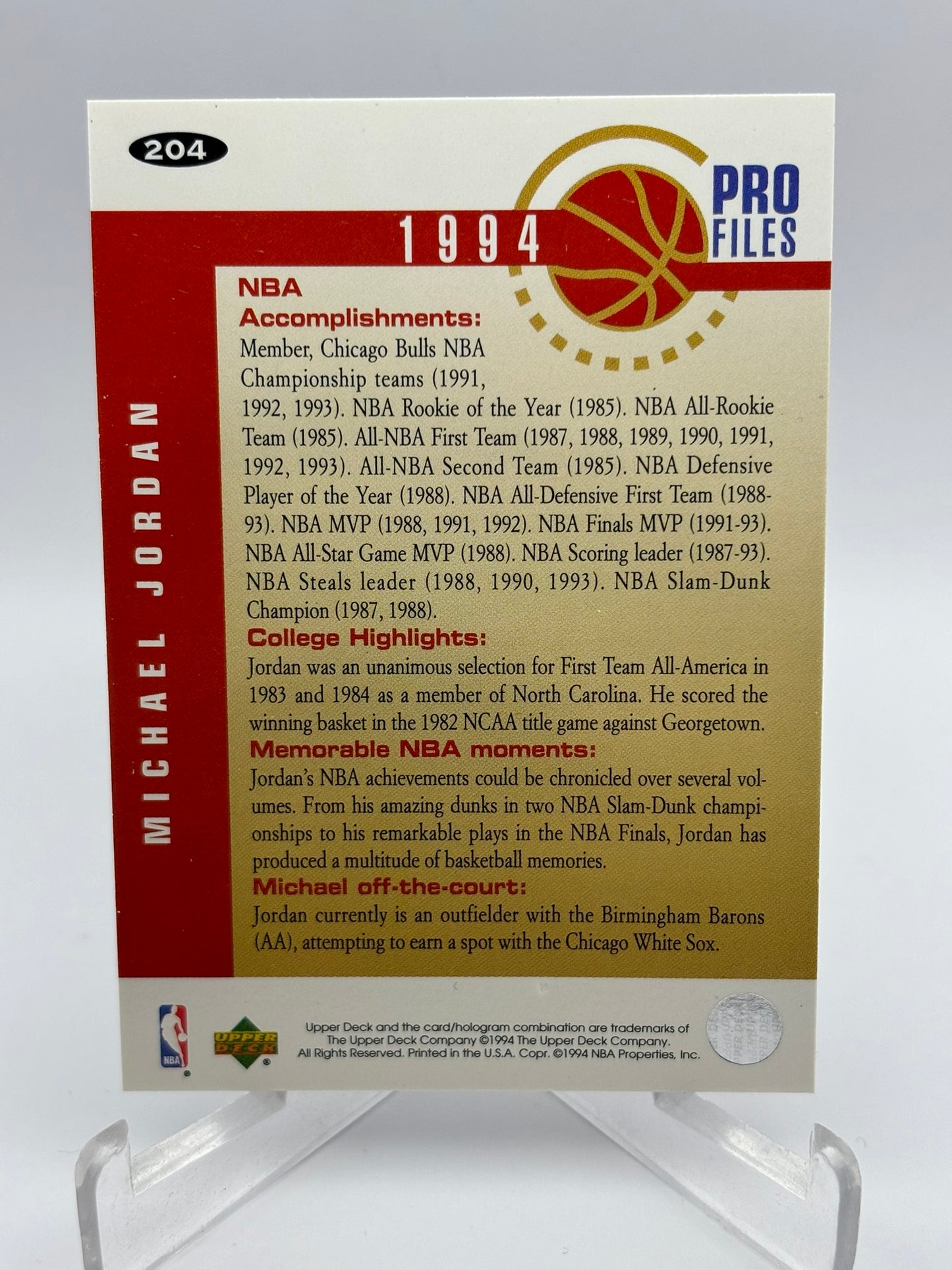 1994-95 UD Collector's Choice Michael Jordan Gold Signature #204