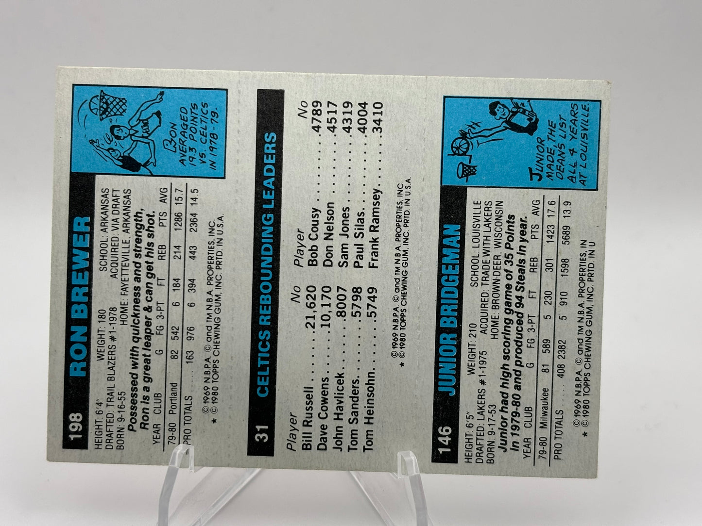 LARRY BIRD BRIDGEMAN RON BREWER 1980 TOPPS REBOUNDING LEADERS ROOKIE CELTICS