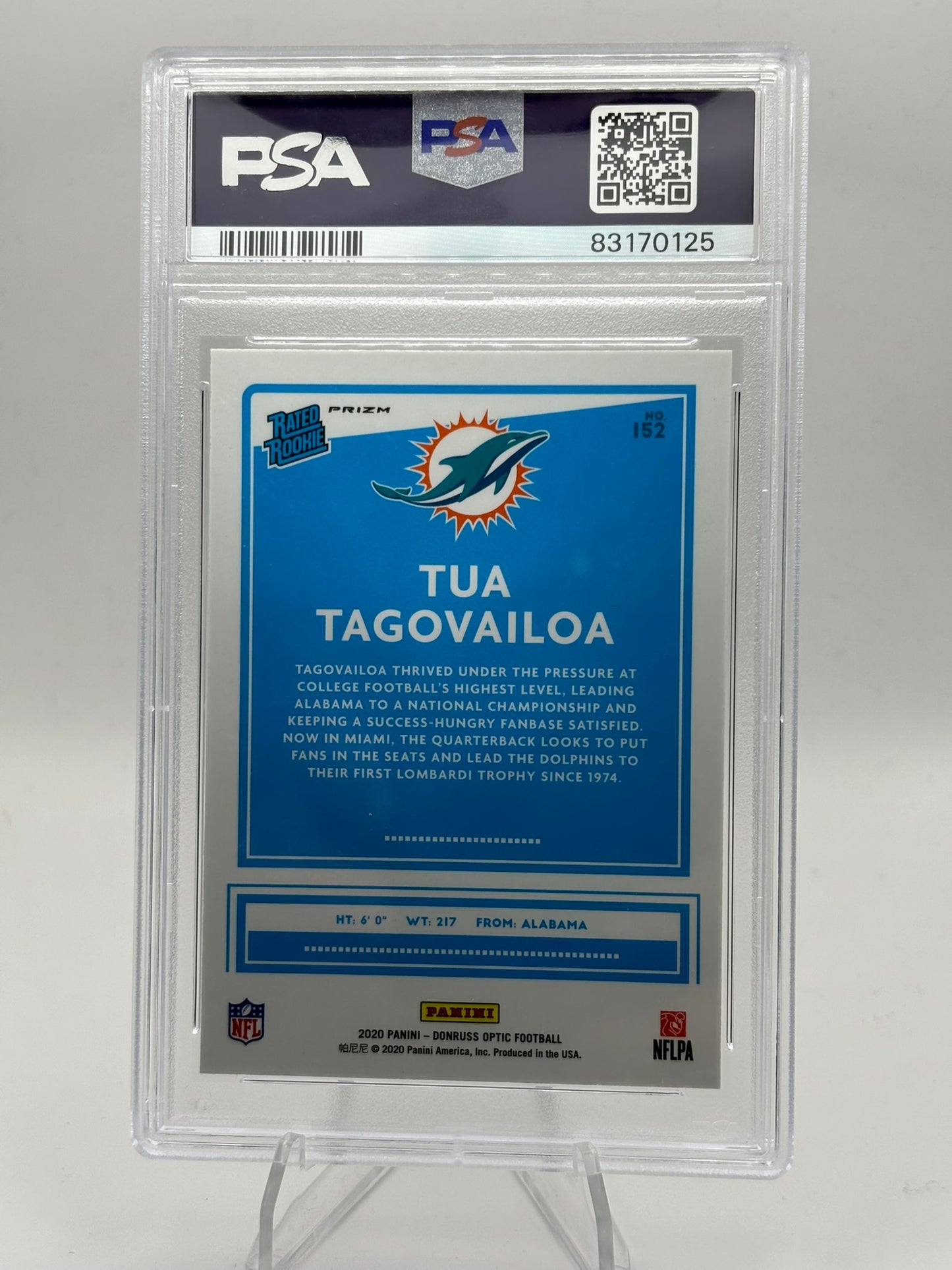 2020 Donruss Optic Tua Tagovailoa Holo Prizm Rated Rookie RC #152 PSA 9 Dolphins