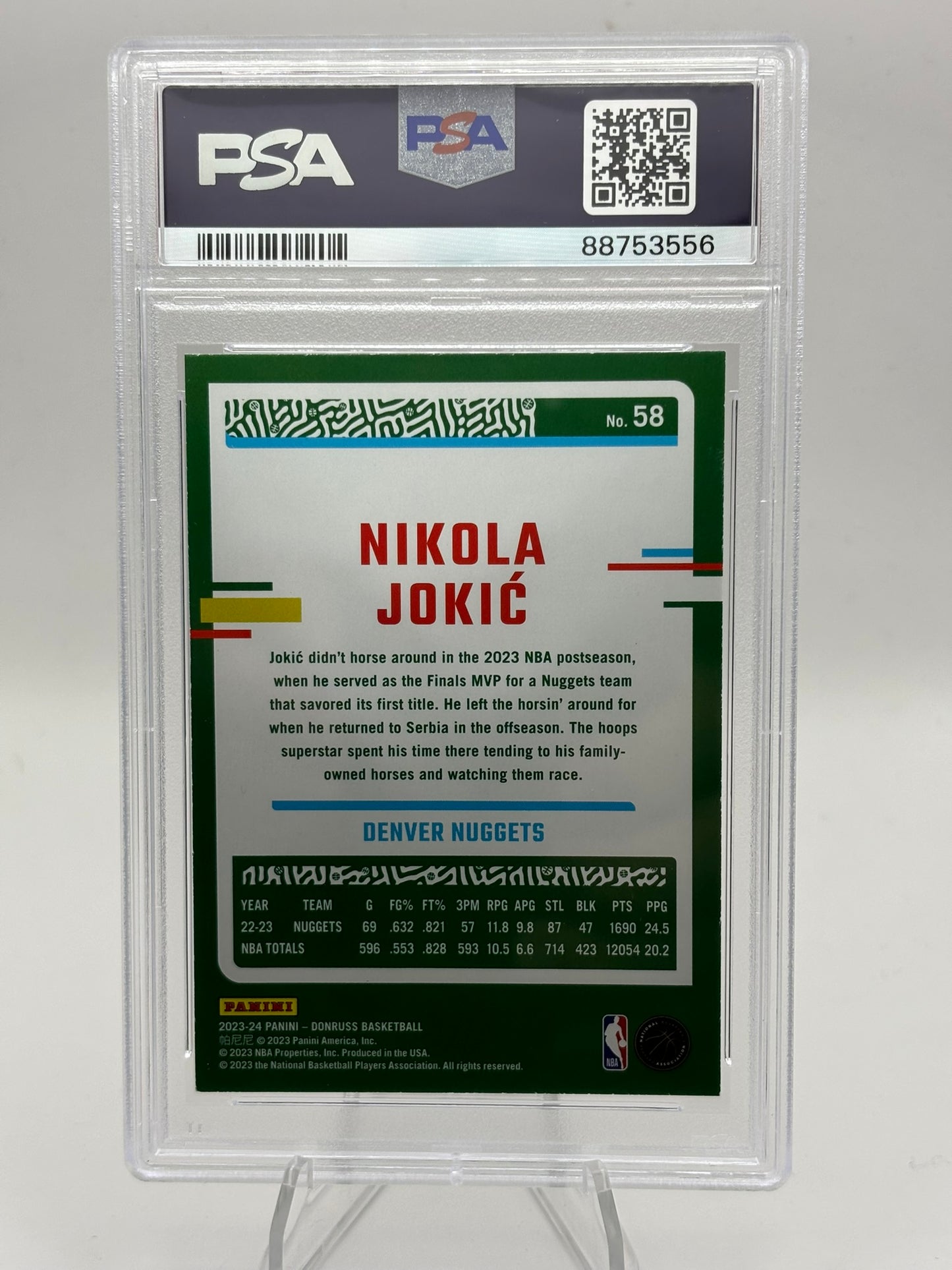 2023 Panini Donruss #58 Nikola Jokic HOLO Blue & Green Laser PSA 8