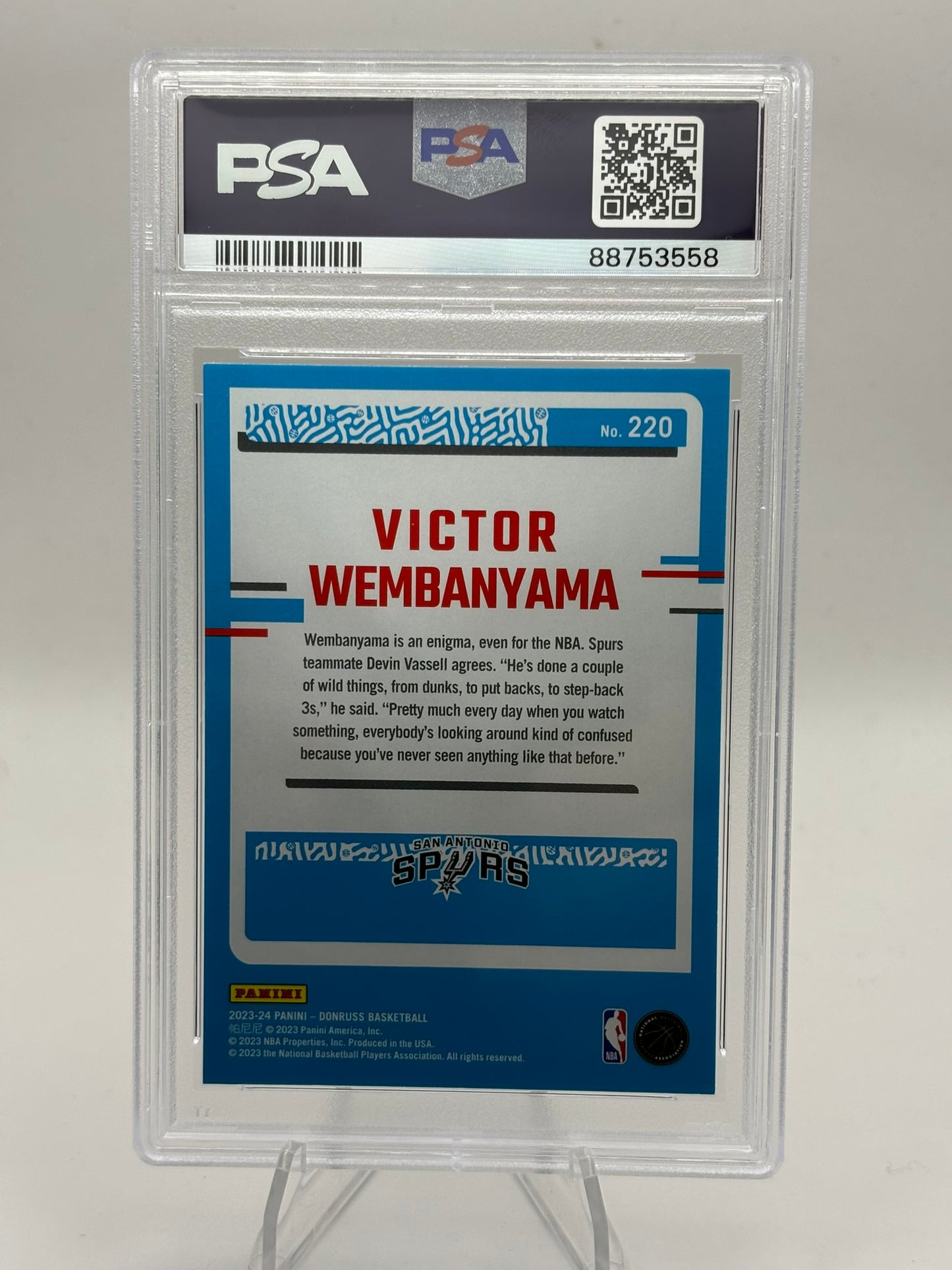 2023-24 Donruss VICTOR WEMBANYAMA Rated Rookie Card #220 Spurs PSA 8