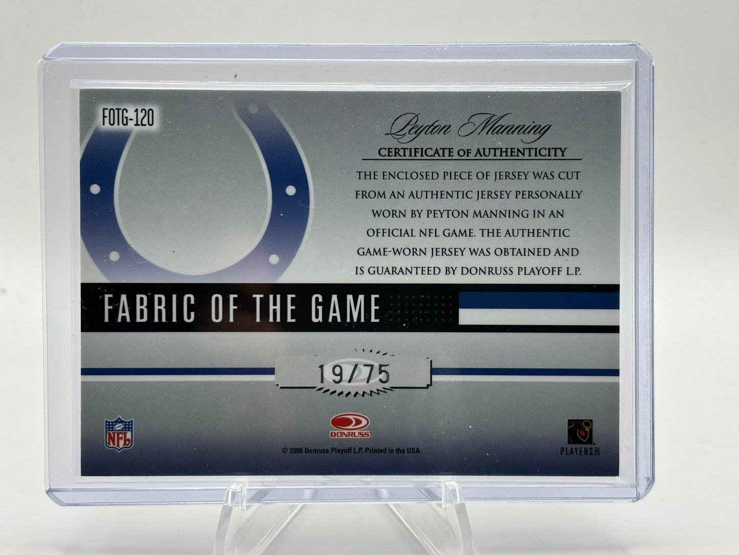 2006 Leaf Certified Materials Fabric of the Game Peyton Manning Patch 19/75