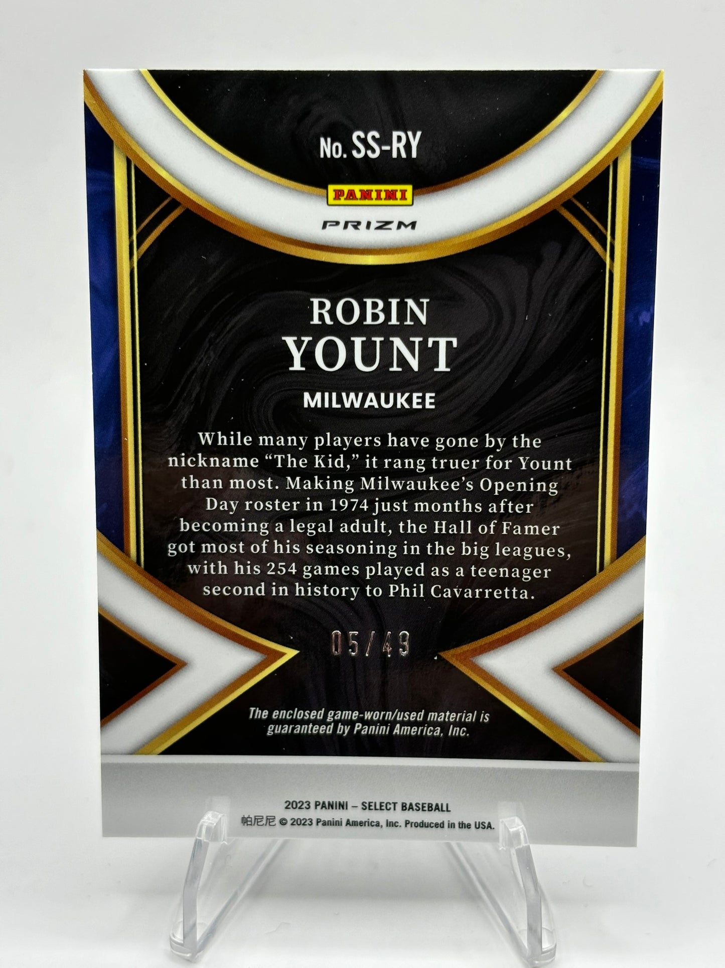 2023 Select Swatches Robin Yount Jersey Relic /49 Brewers