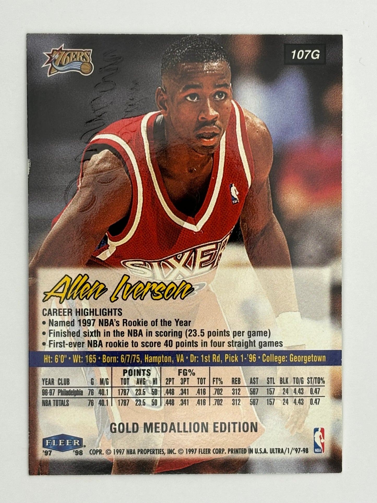 1997-98 Fleer Ultra Gold Medallion Edition Allen Iverson 76ers #107G