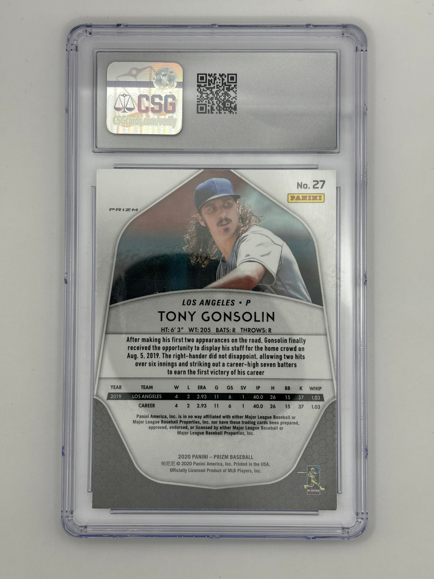 2020 Prizm Tony Gonsolin Silver Rookie CSG 8.5