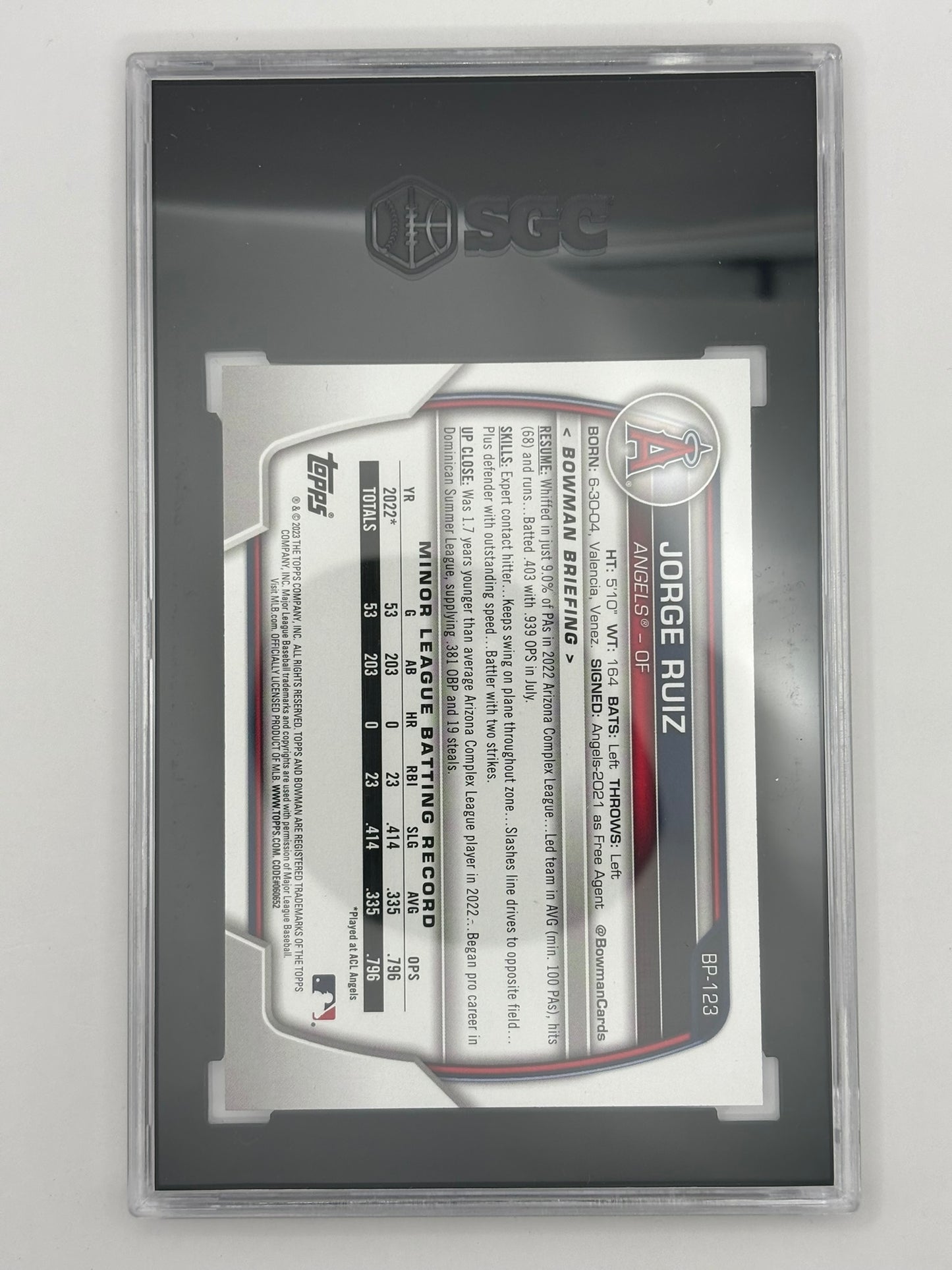 2023 Bowman Jorge Ruiz 1st Purple Lunar /199 SGC 9
