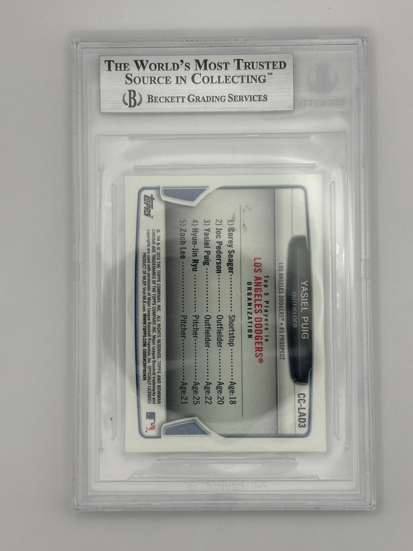 2013 Bowman Chrome Mini Refractor Yasiel Puig BGS 9