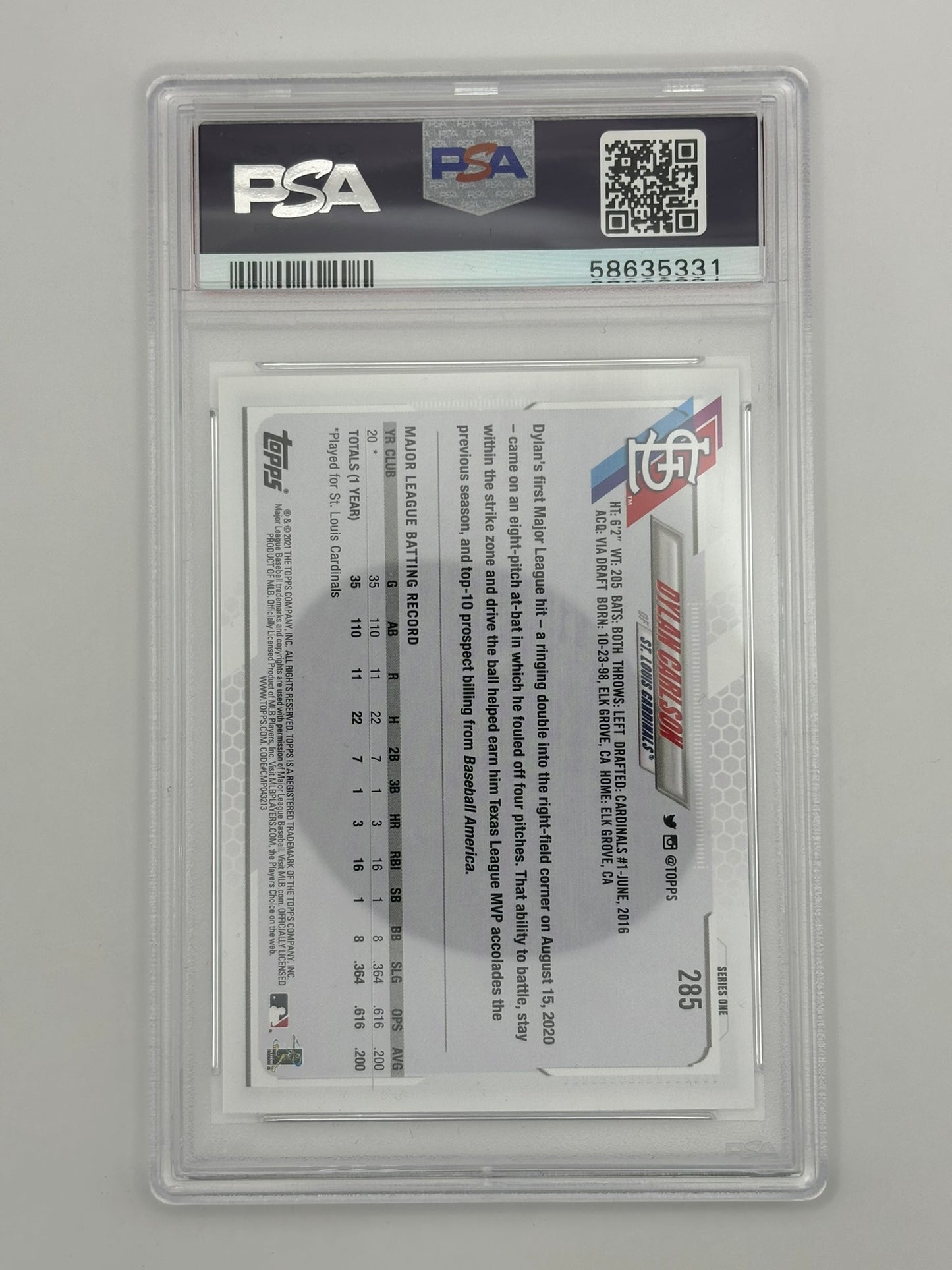 2021 Topps Dylan Carlson Rookie PSA 10