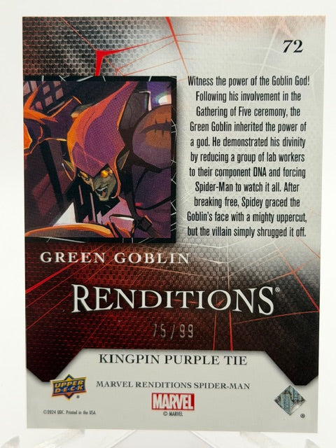 2024 Upper Deck Marvel Renditions. Green Goblin- Kingpin Purple Tie 75/99 #72