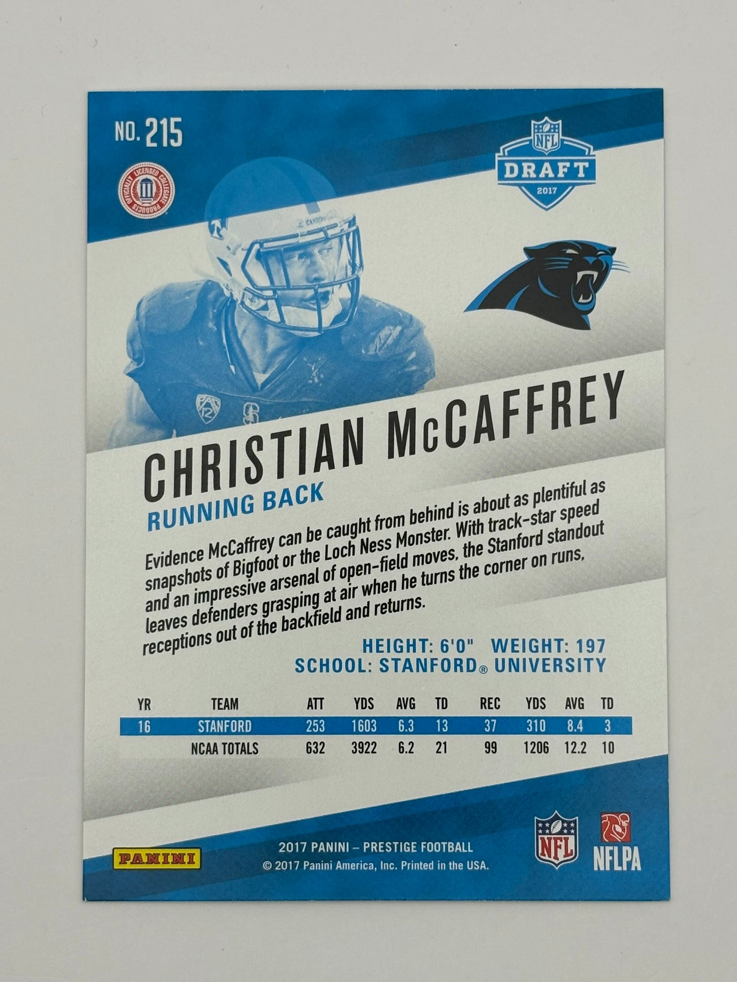 2017 Prestige Christian McCaffrey Rookie Card RC #215