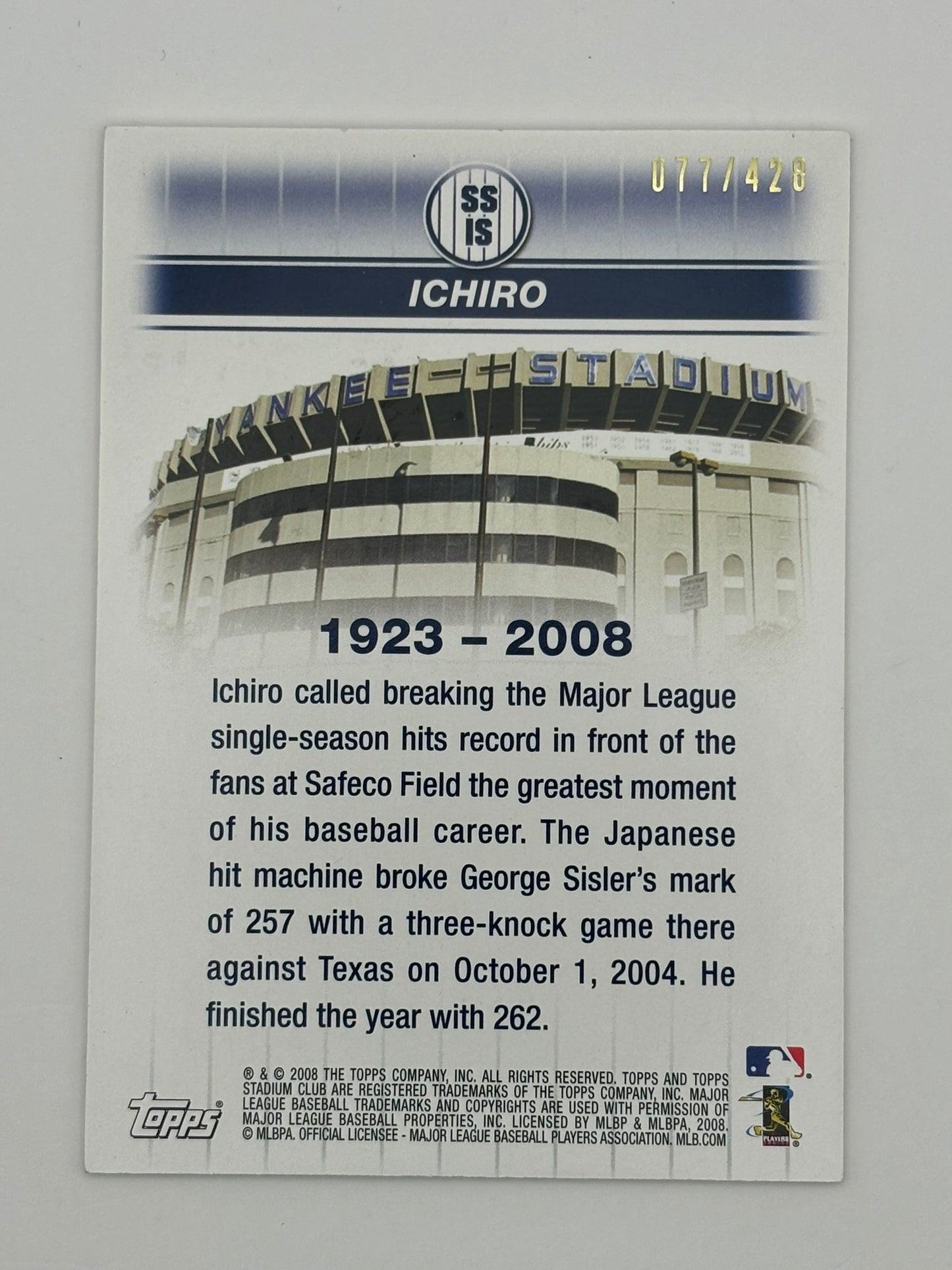 2008 Topps Stadium Club Stadium Slices /428 Ichiro Suzuki