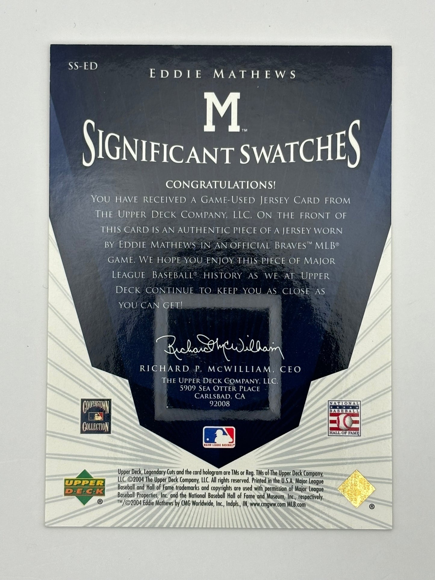 2004 Upper Deck Eddie Mathews Significant Swatches SS-ED Braves