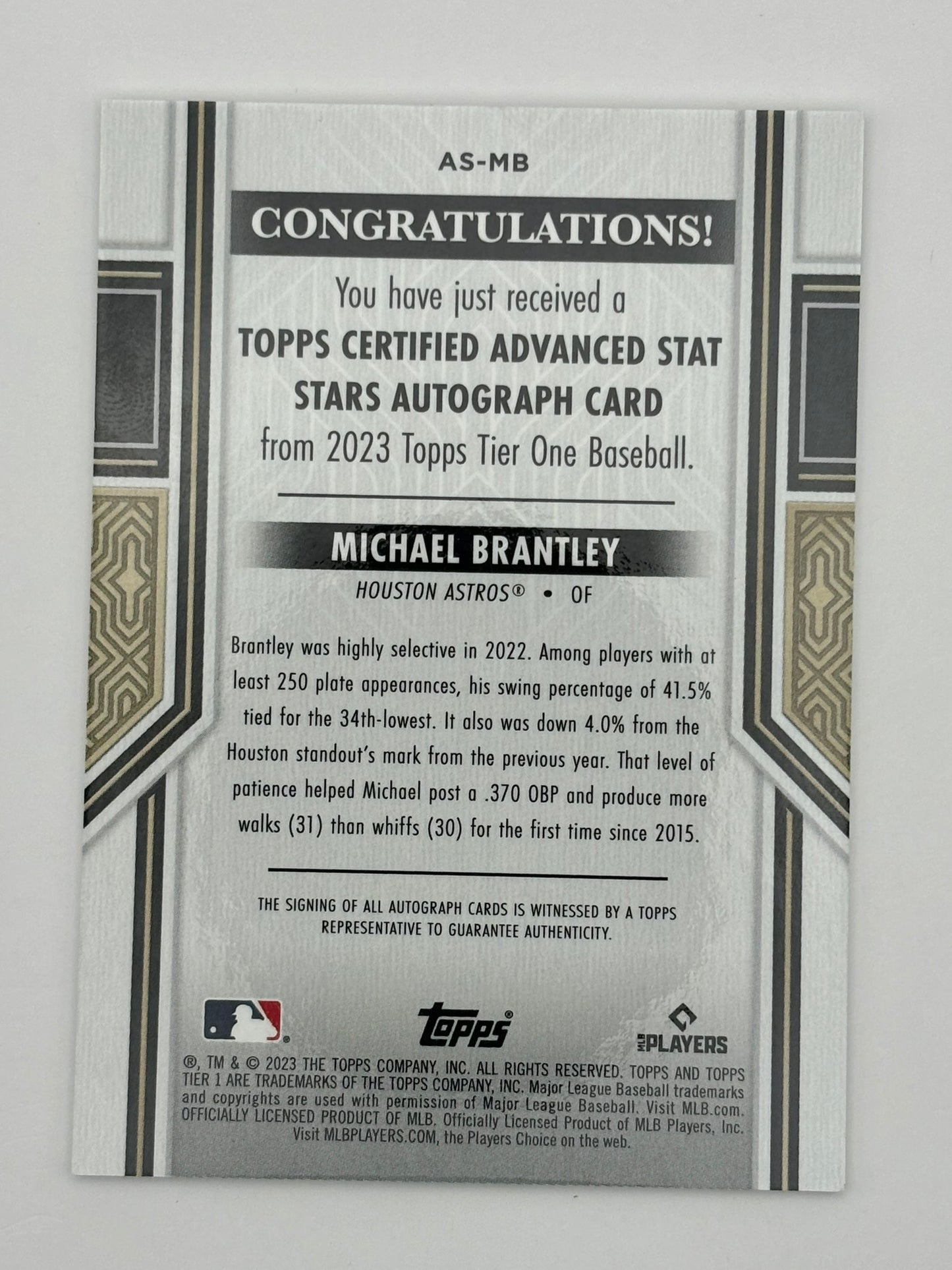 2023 Topps Tier One Michael Brantley Auto /50