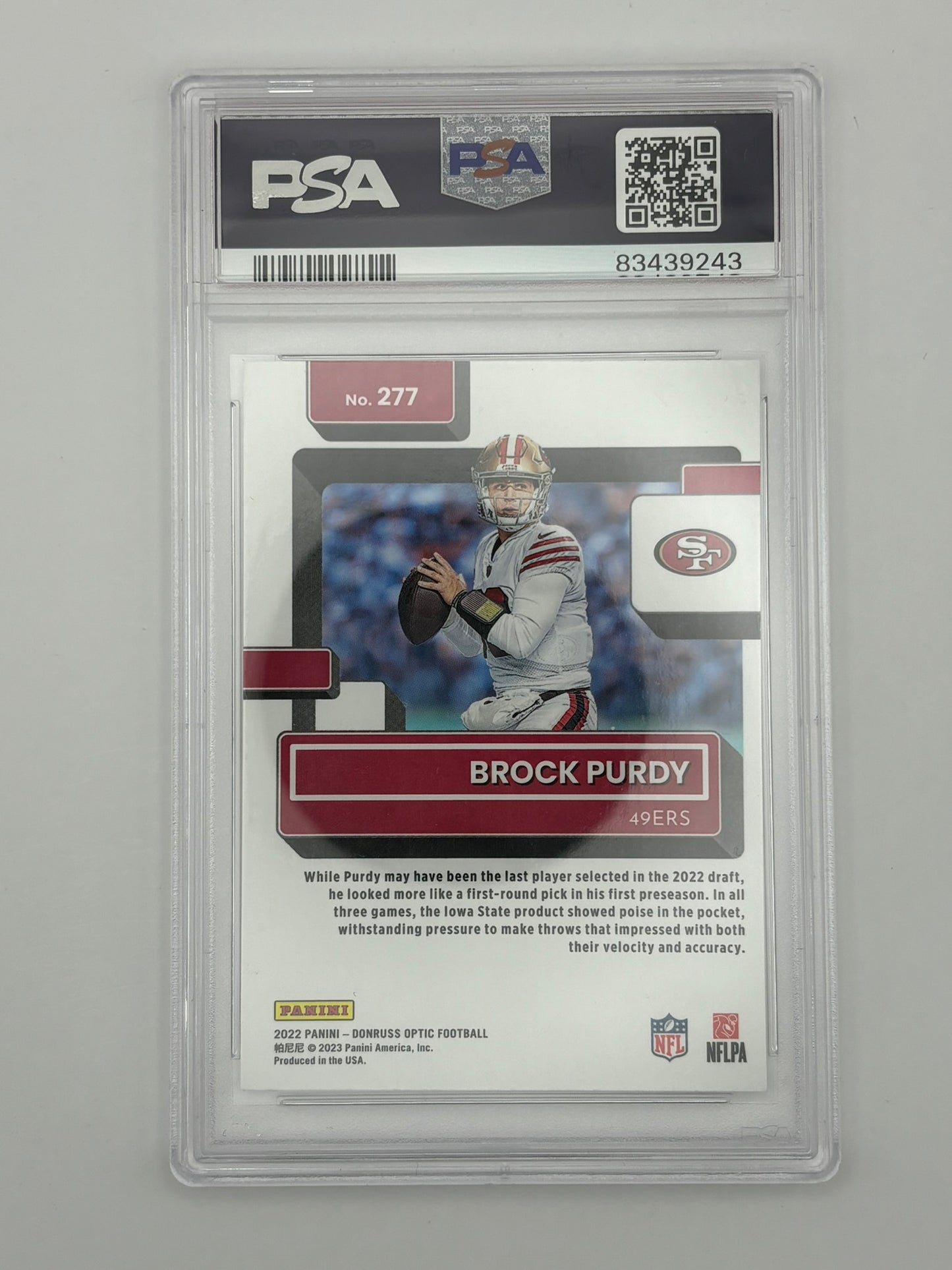 2022 Donruss Optic Brock Purdy Rookie PSA 8
