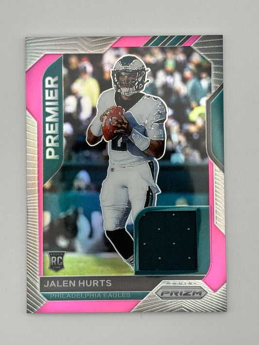 2020 Prizm Premier Relic Jersey Jalen Hurts Pink Rookie
