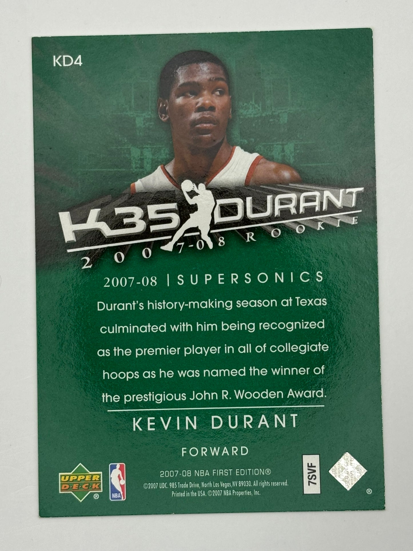 2007-08 Upper Deck First Edition K35 Rookie Kevin Durant RC #KD4, Sonics