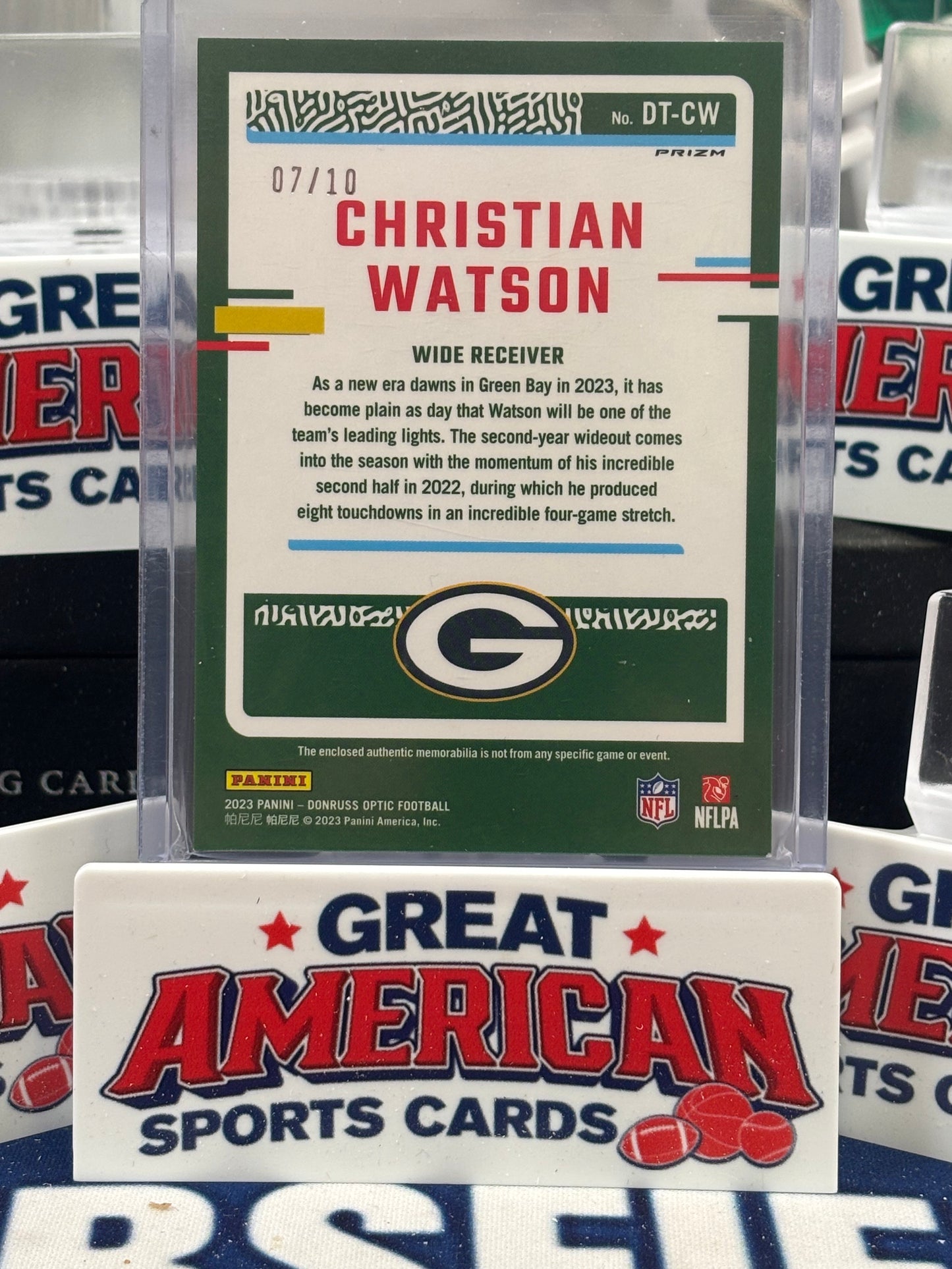 2023 Panini Donruss Optic Threads Christian Watson /10 2 Color Patch