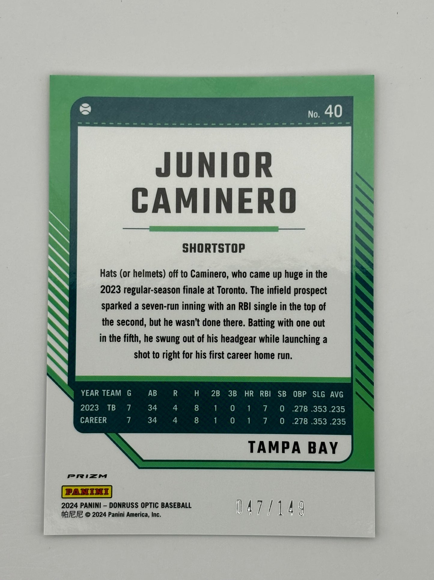 2024 Optic Junior Caminero Lime Green Holo /149