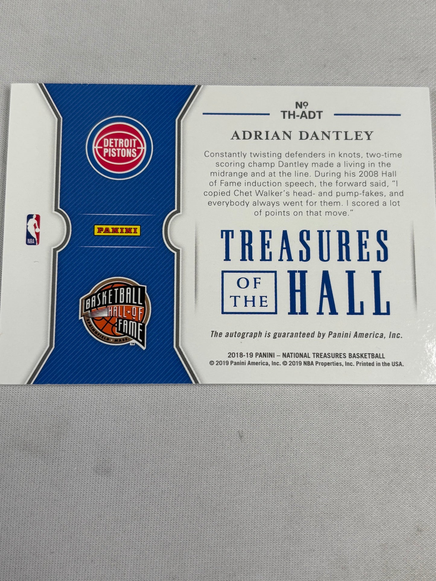 2018-19 National Treasures Adrian Dantley Treasures of the Hall Auto /25
