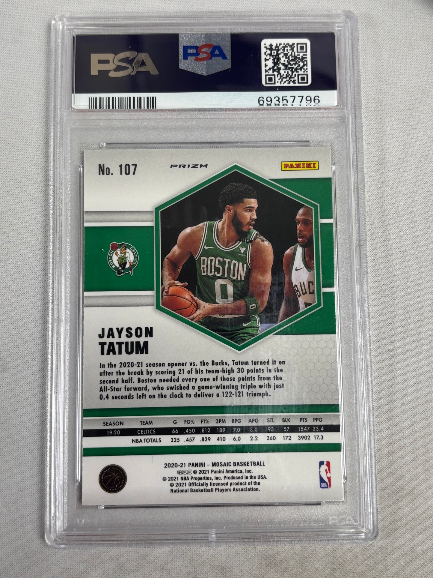 2020 Mosaic Jayson Tatum Green Mosaic PSA GEM MT 10 Boston Celtics