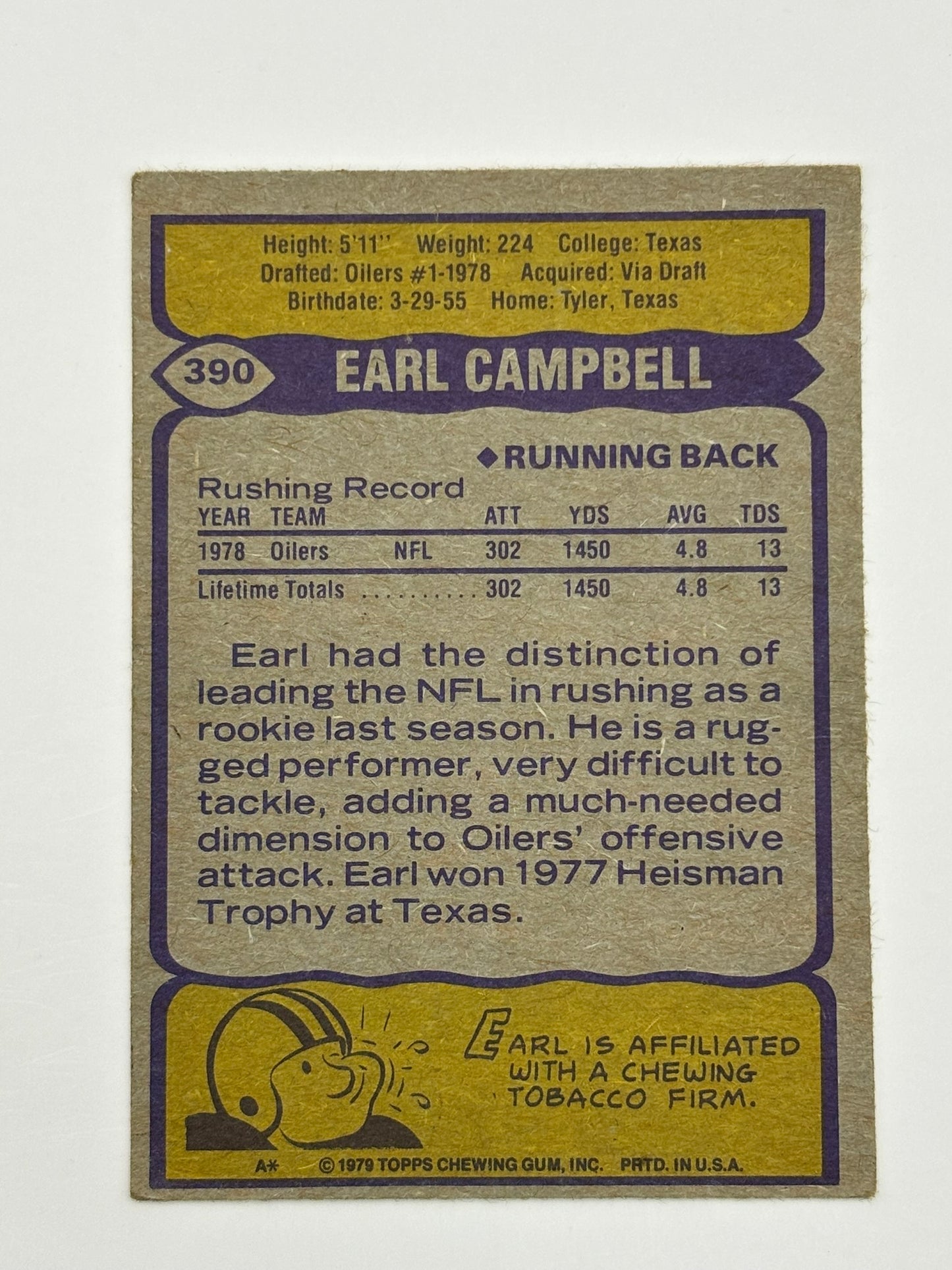 1979 Topps #390 Earl Campbell RC Rookie