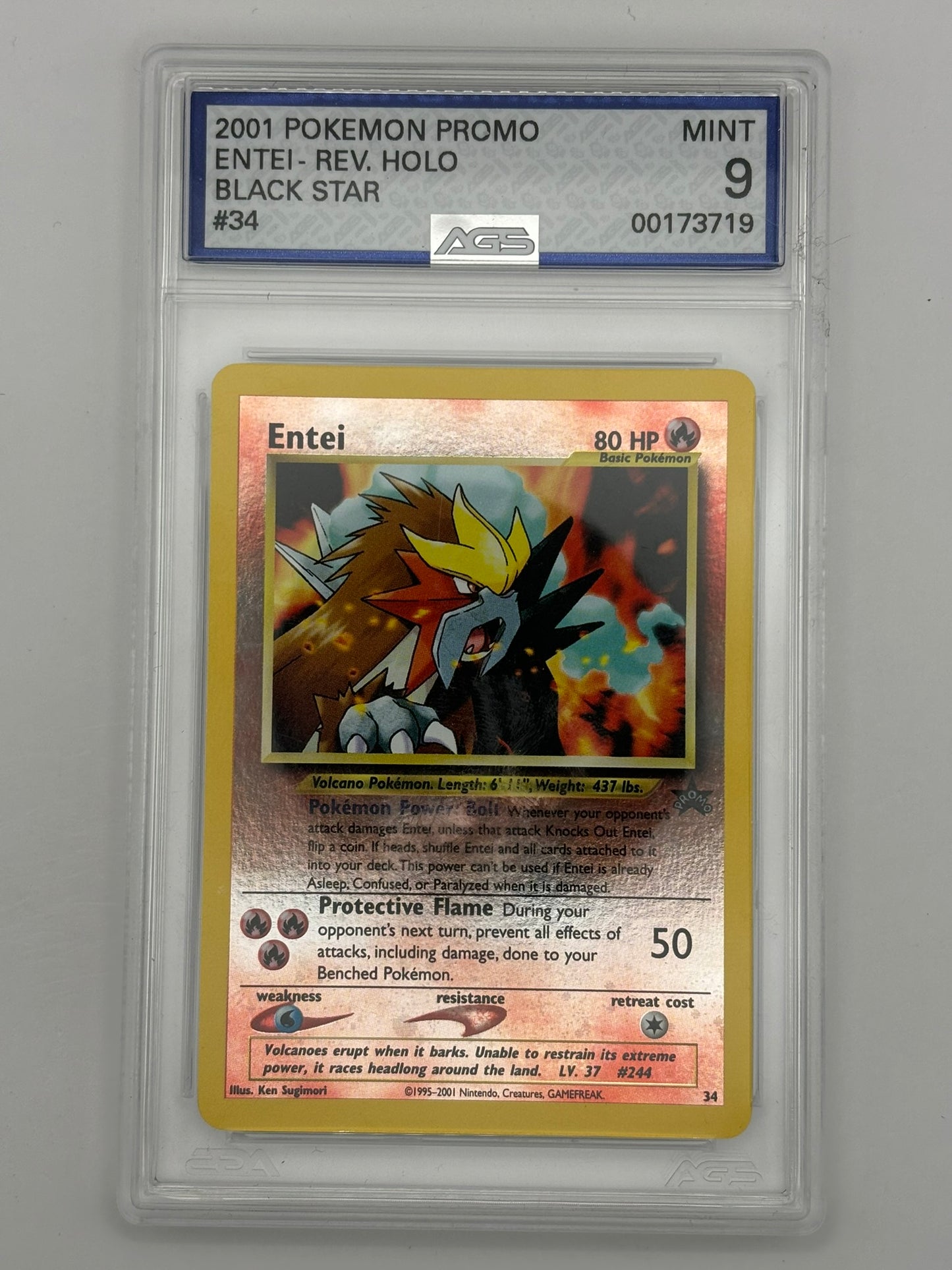 Pokemon 2001 Entei #34 Reverse Holo Black Star Promo Pokemon 3 Movie Promo AGS 9