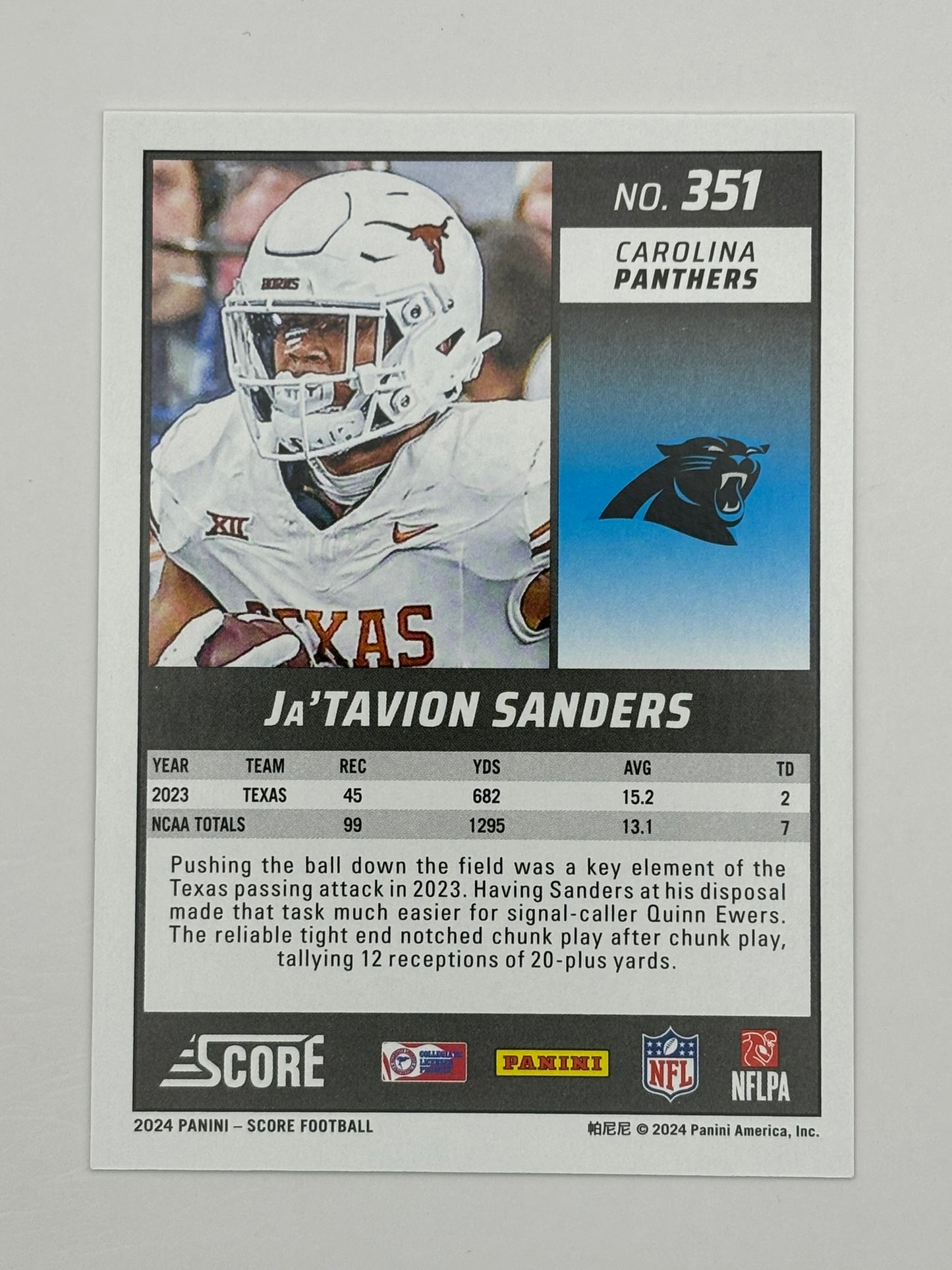 2024 Score Ja'Tavion Sanders Gold Zone Rookie /50