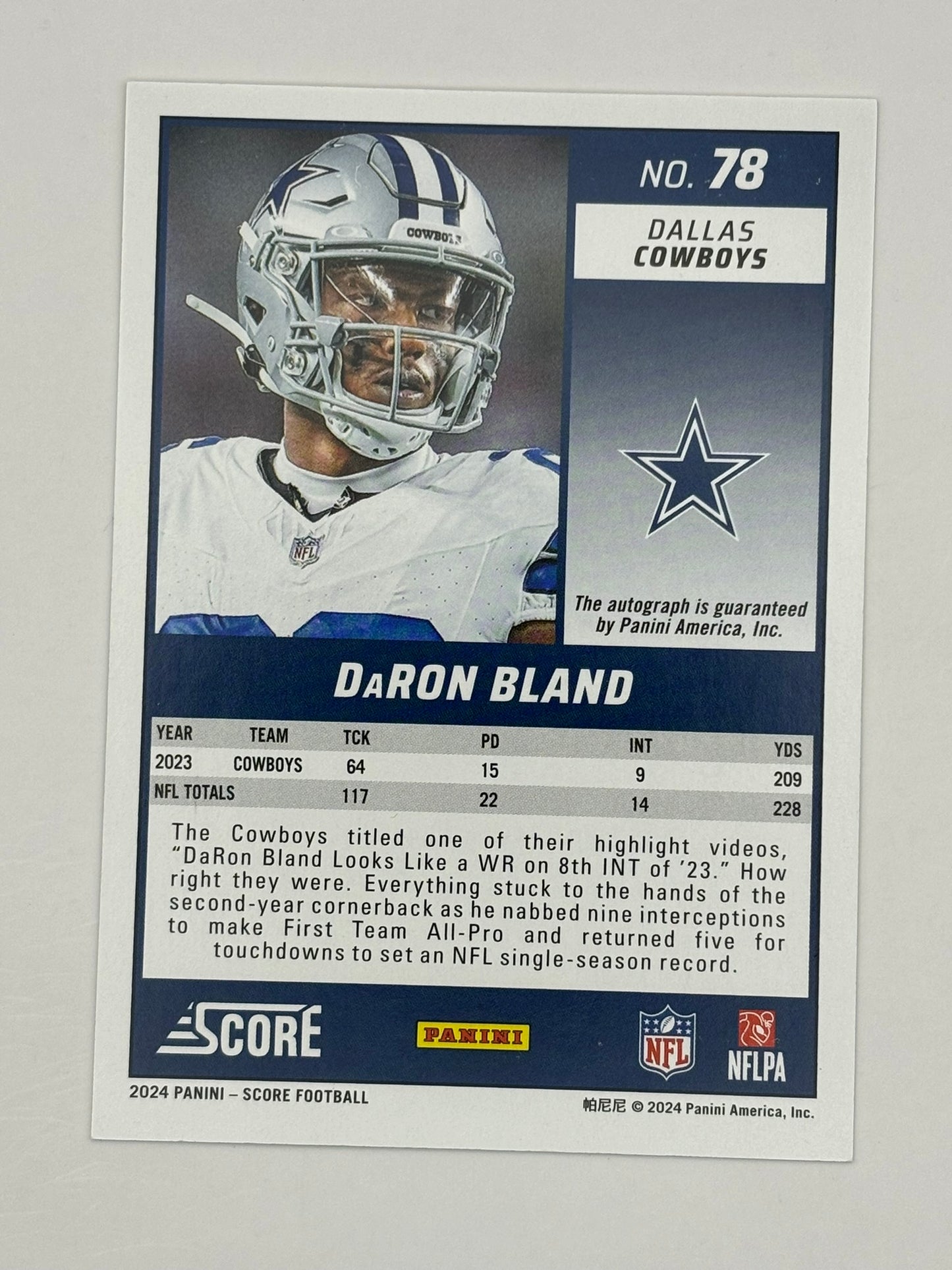 2024 Score DaRon Bland Gold Zone Auto 05/50 Cowboys