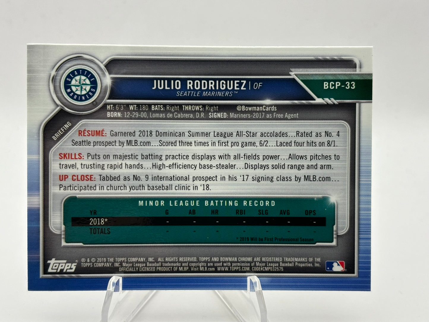 2019 Bowman Chrome Julio Rodriguez 1st Bowman