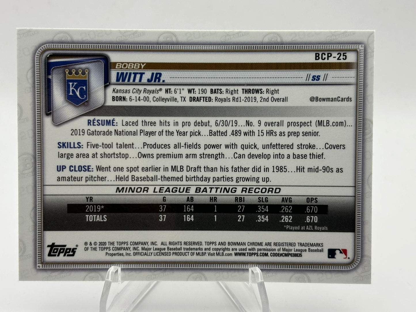 2020 Bowman Chrome Bobby Witt Jr. 1st Bowman Mojo